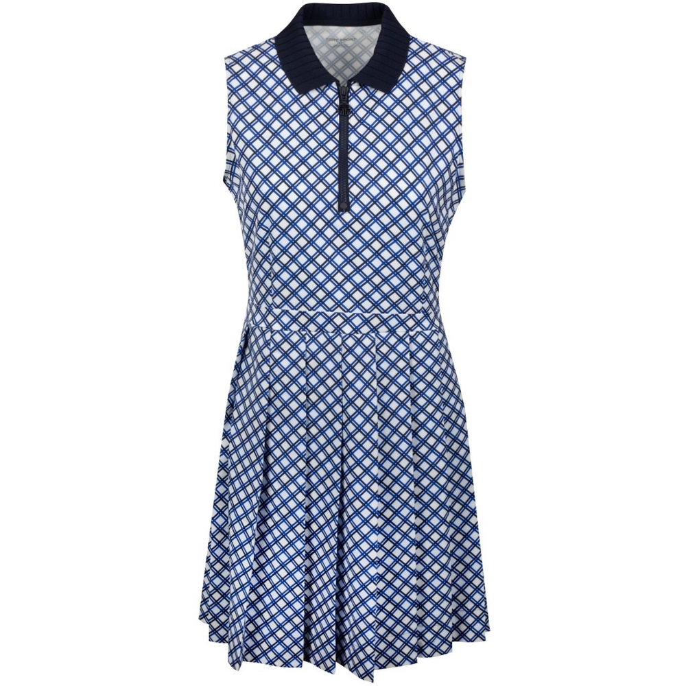 Tory Burch Blue and White Sleeveless Polo Mini Dress